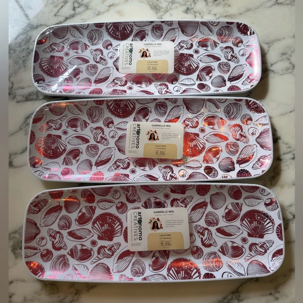 New Bundle of Three packs (9 trays) 17.5” plastic red shell serving platters